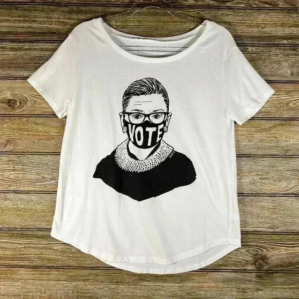 White & Black Cotton RBG Vote Scoop Neck Tshirt Size Med Large Short Sleeve